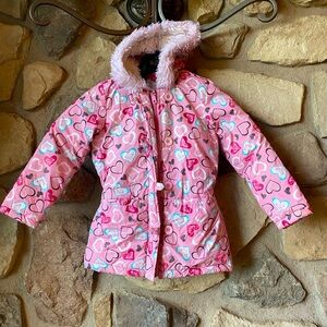 Girls Roxy snowboard ski winter coat jacket Fur hood size 6. Pink and white